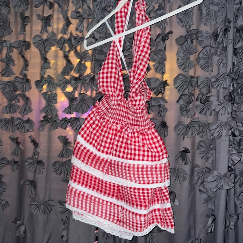 Triple threads halter red dress